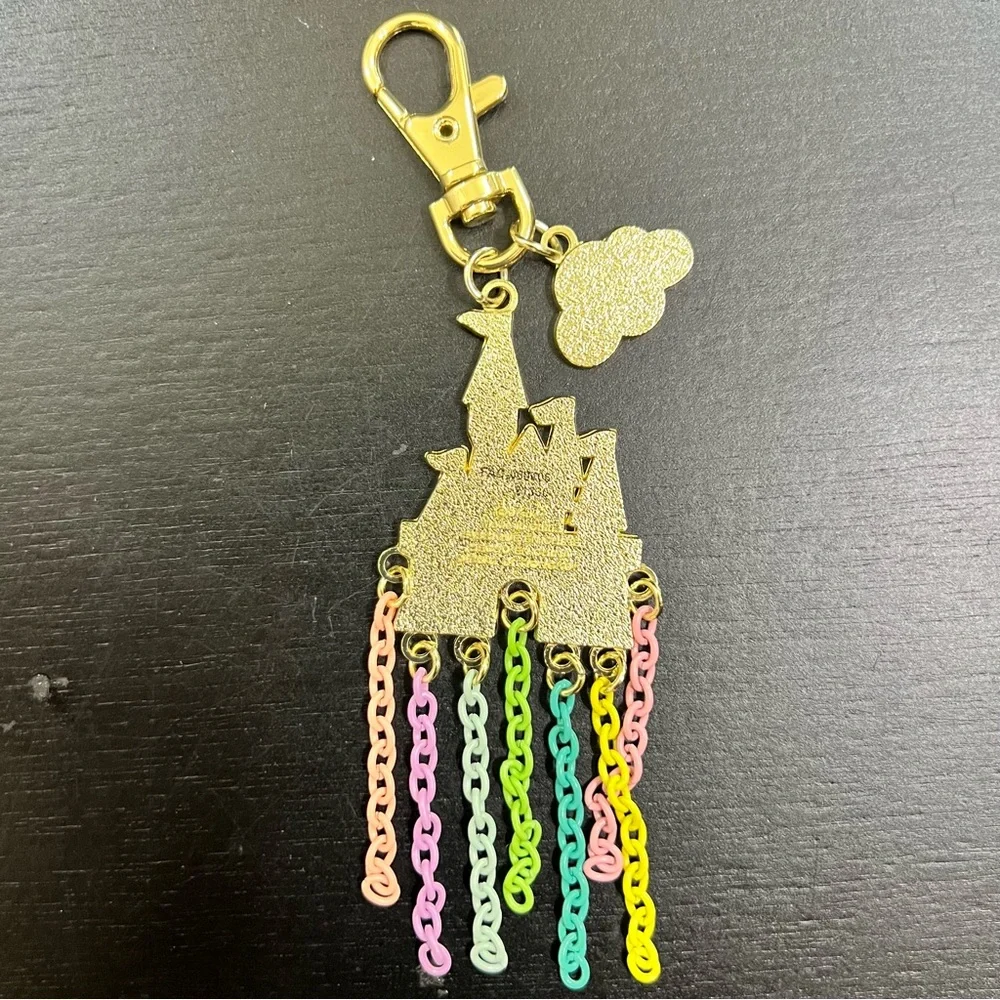 Disney Parks Home Castle Keychain White Enamel Rainbow‎ Dangle Chains Gold Tone